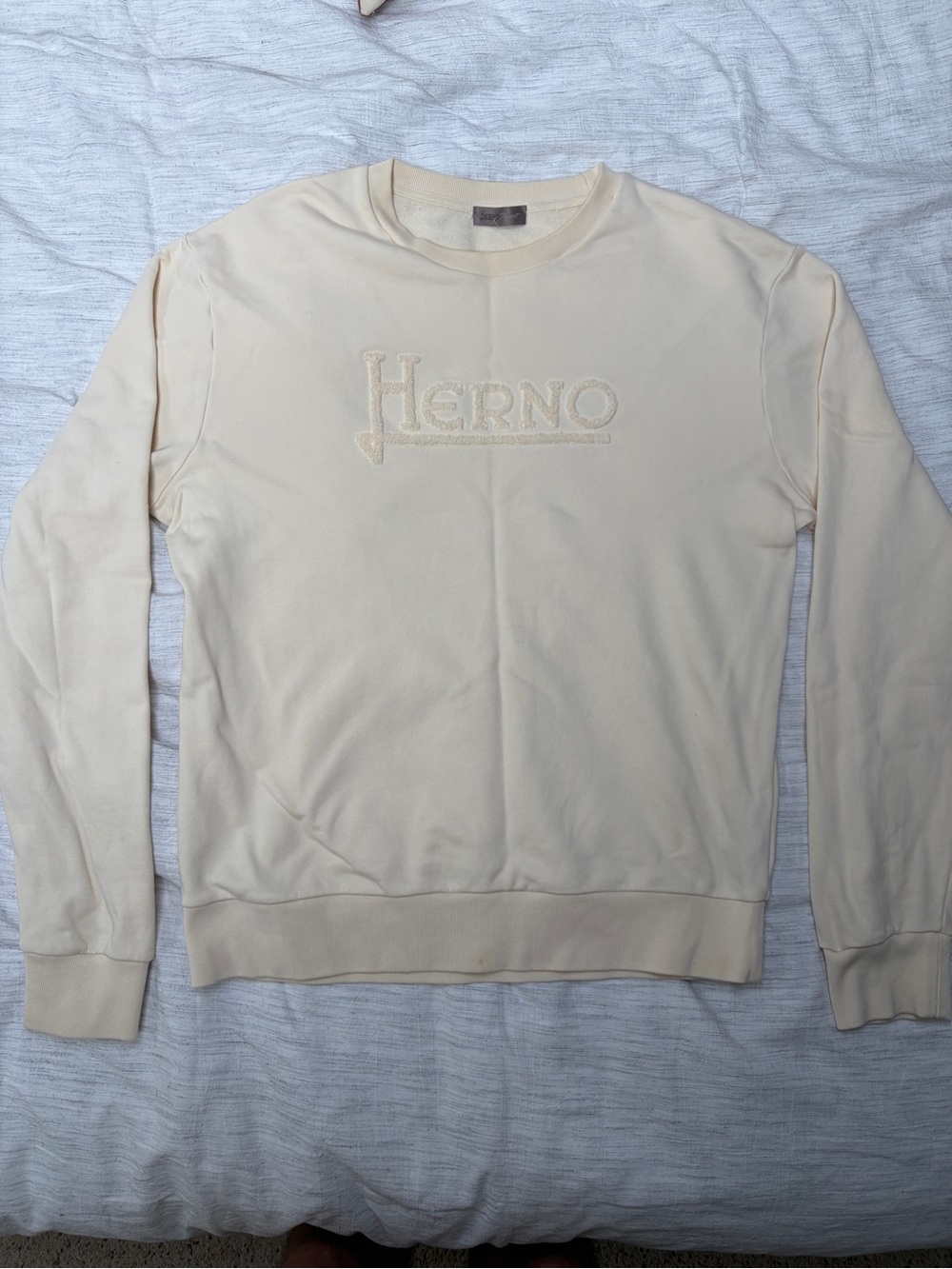Herno Resort Cream Cotton Logo Sweatshirt size 52